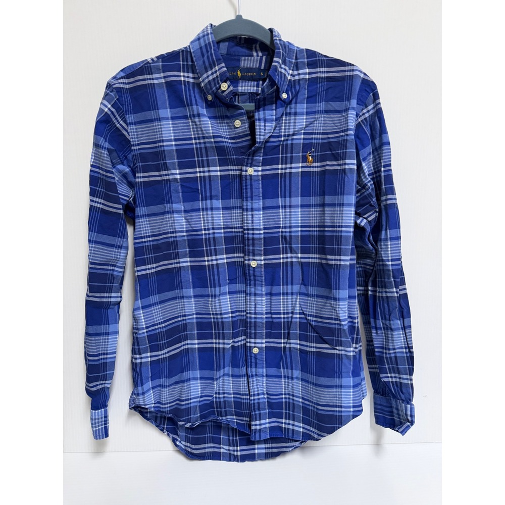 Ralph Lauren Mens Blue Plaid Button Down Shirt Long Sleeve Pony Logo Small